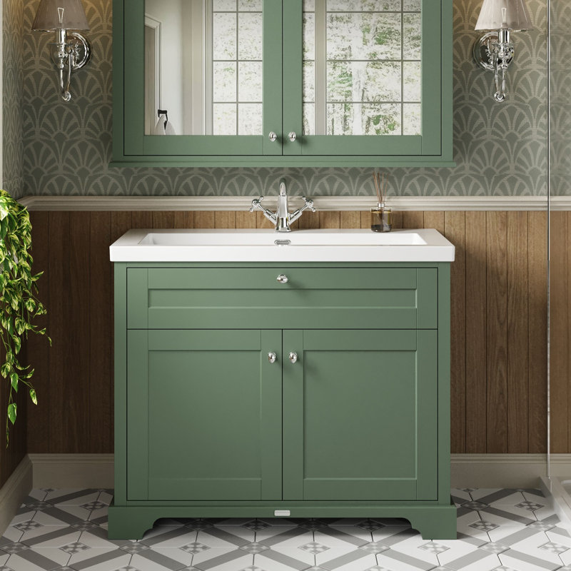 Old London 1000mm Hunter Green 2 Door Floor Standing Vanity Unit With 1 Tap Hole Fireclay Basin