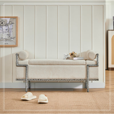 Banc de rangement capitonné à couvercle rabattable avec pattes en métal