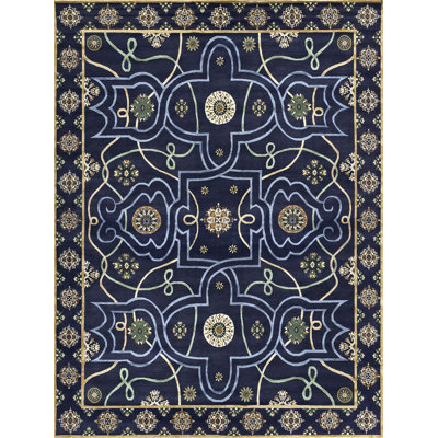 Shima Oriental Area Rug in Navy/Tan/Bronze/Green