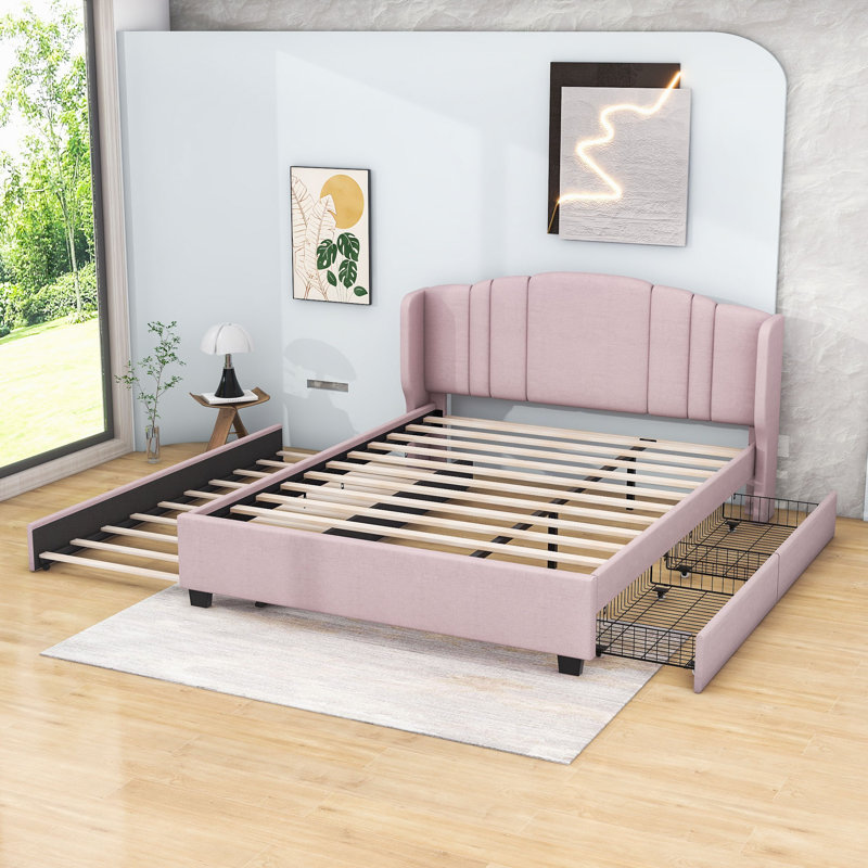 Lit avec rangement tapissier Emilymae, Rose