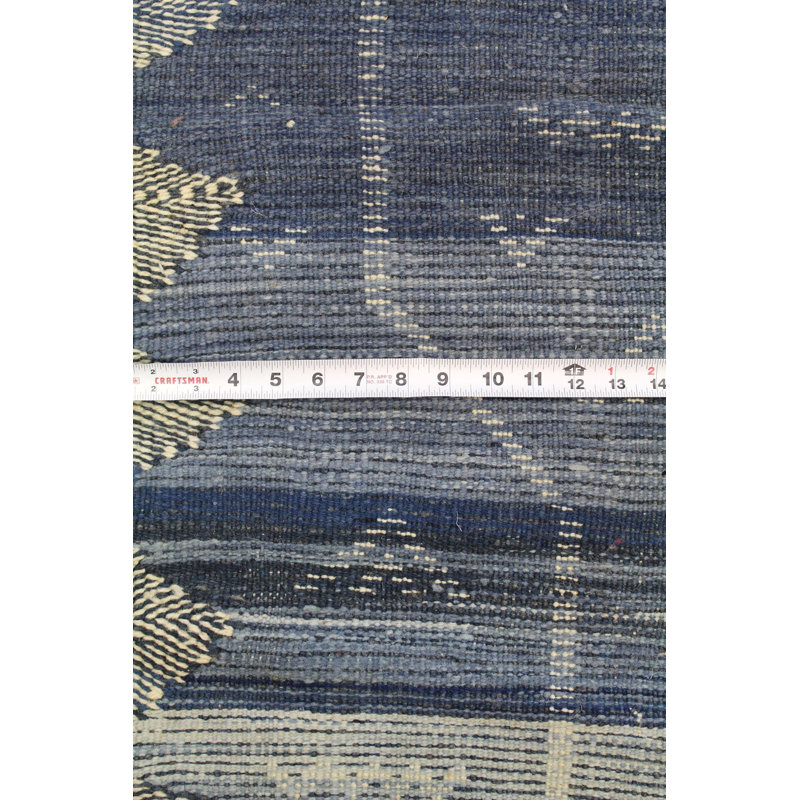 Tapis bleu en laine noué à la main de conception unique nouvel âge 5 pi 6 po x 8 pi 4 po Beni Ouraine