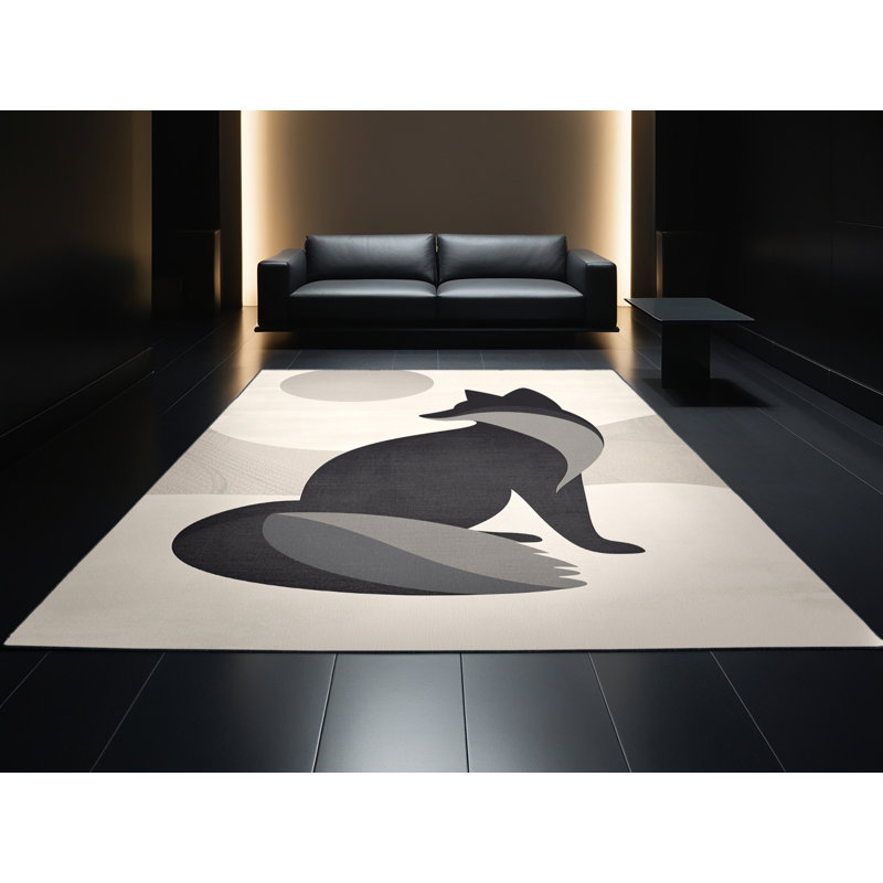 Machine Washable Peirsen Arctic Fox Polar Minimalist Rug in Beige – Black Binding, 3 x 5