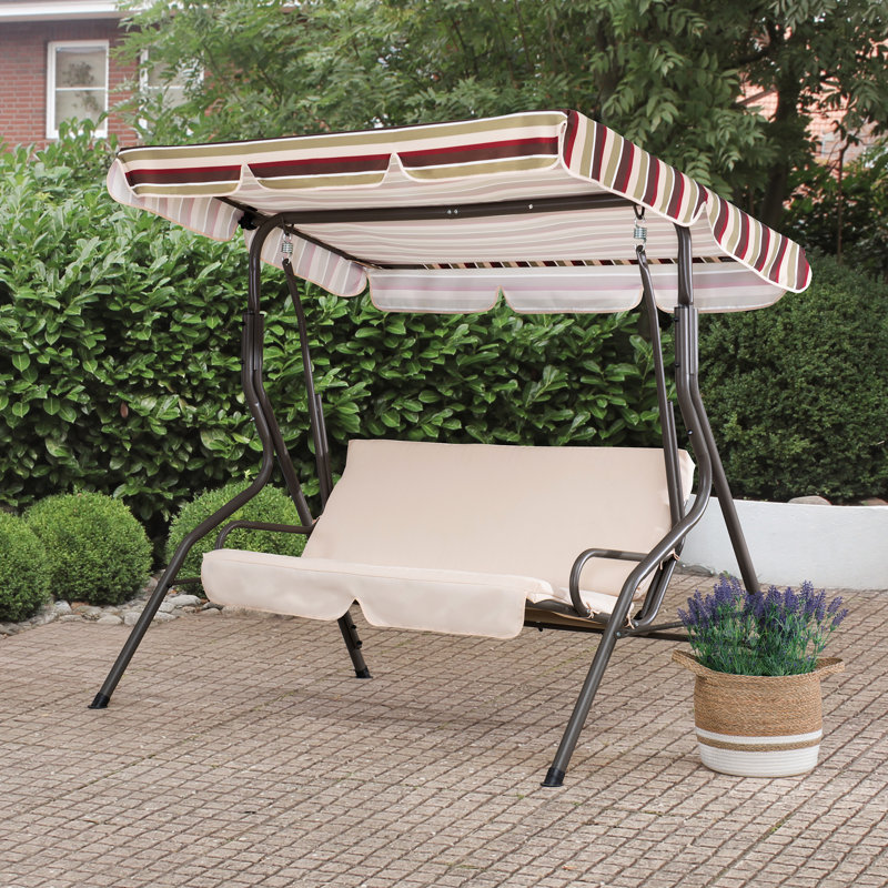 Sunjoy 2-Seat Swing with Canopy, Tan, Stripe