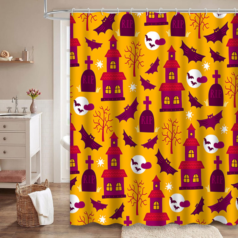 Rideau de douche Halloween avec lune et étoile de lune avec 12 crochets, L 72 po x l 84 po