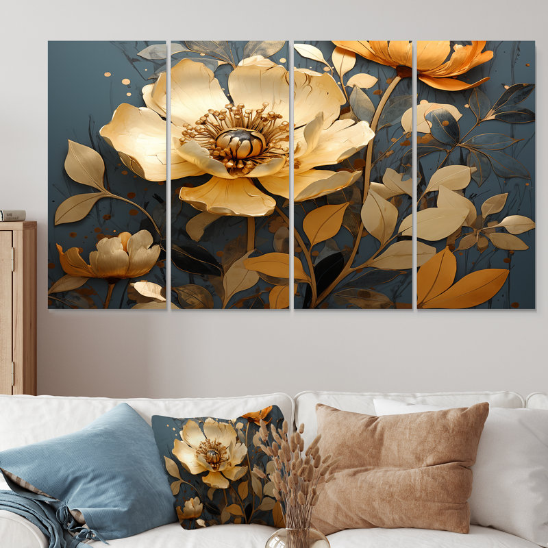 Or gris, coquelicots Meadows III - coquelicots, 4 pièces, H 32 po x l 64 po