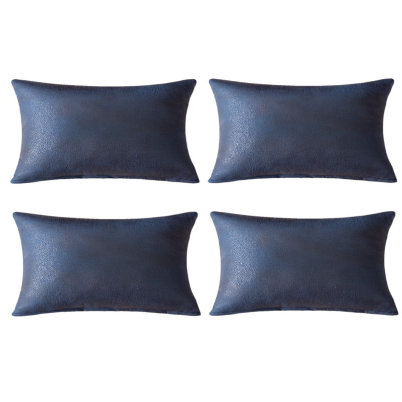 Ensemble de 4 coussins décoratifs en similicuir (insert inclus), H 14 po x l 20 po, Bleu marine, Rectangulaire