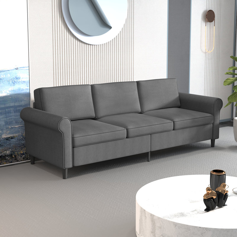 Modern Linen 3-Seater Sofa with Wooden Frame for Apartment, Ligth Gray Linen Blend 1