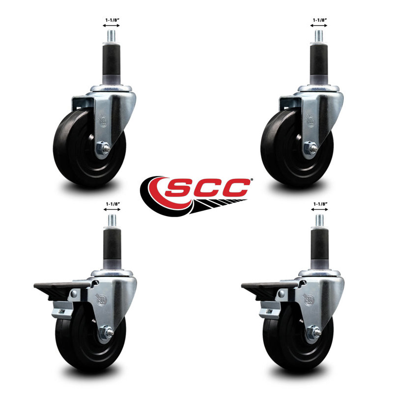 Ensemble de roulettes extensibles en caoutchouc dur avec roues pivotantes 2 freins SCC PLB 4 po x 1-1 / 8 po