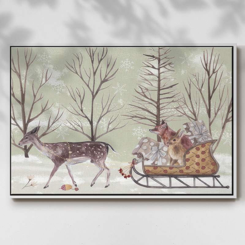 Christmas Time II, toile tendue avec châssis, H 17 po x l 25 po x P 1,5 po, Papier avec cadre blanc flottant