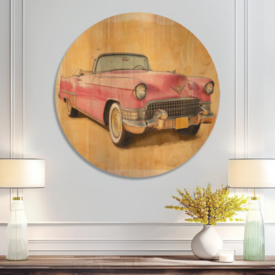 Cadillac rose été II - Tableau rond en bois de style milieu du siècle