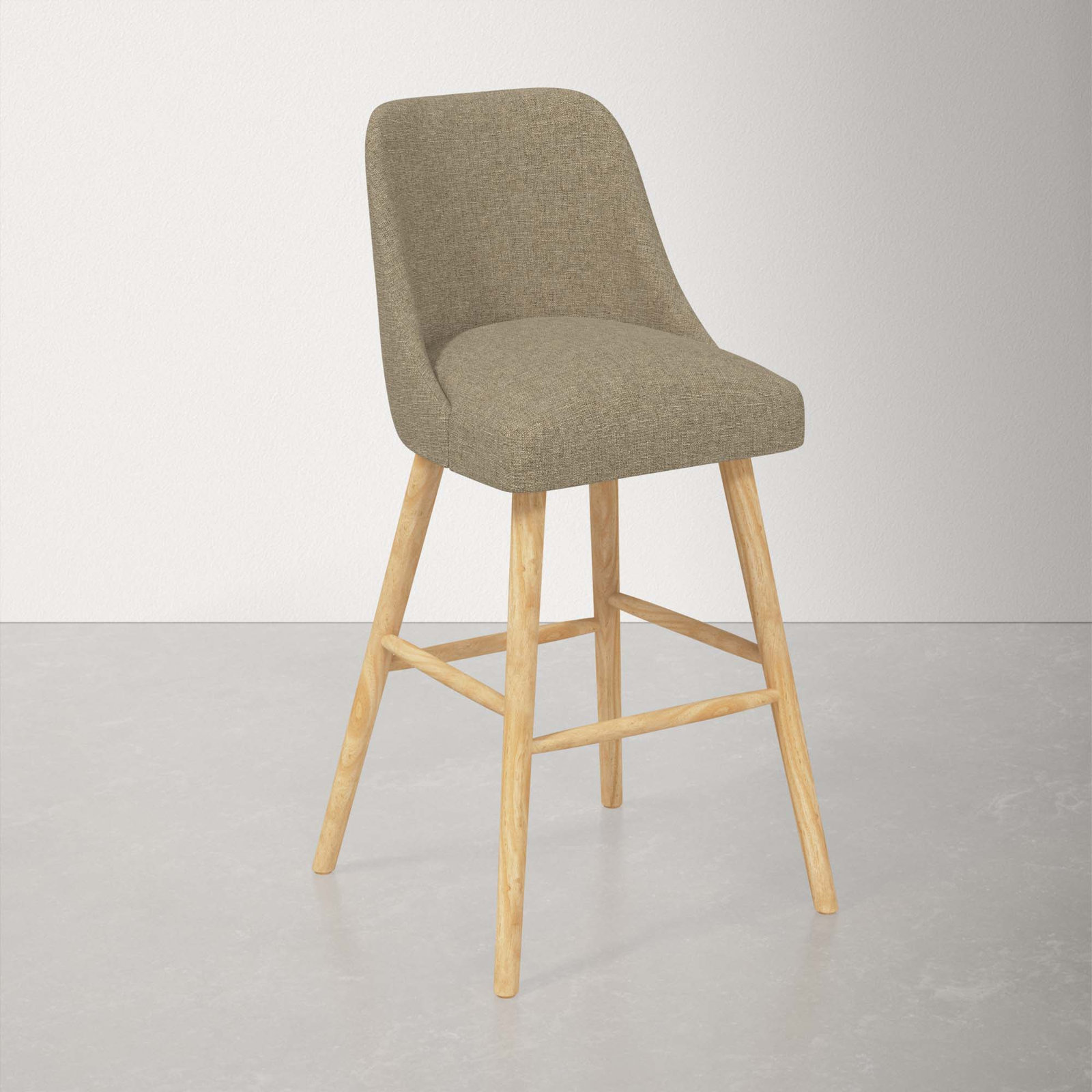 Gallie Stool, Bar Stool (31" Seat Height), Natural Wood, Zuma Natural Textured Linen