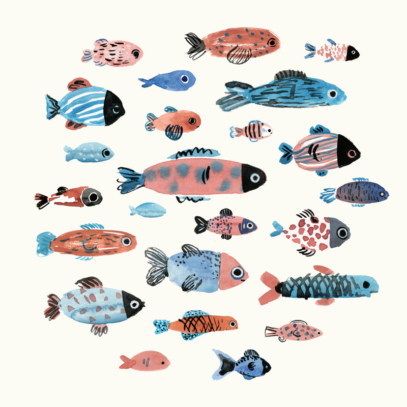 Fish School II by Annie Warren - Wrapped Canvas Painting, 122cm H x 122cm W