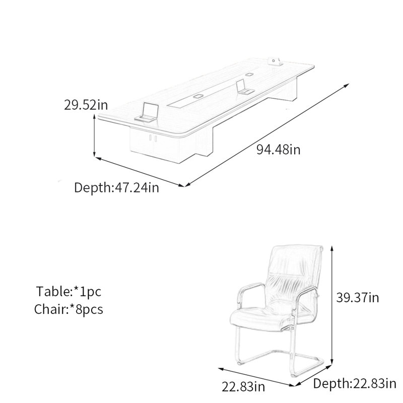 Table de conférence moderne et minimaliste avec rangement