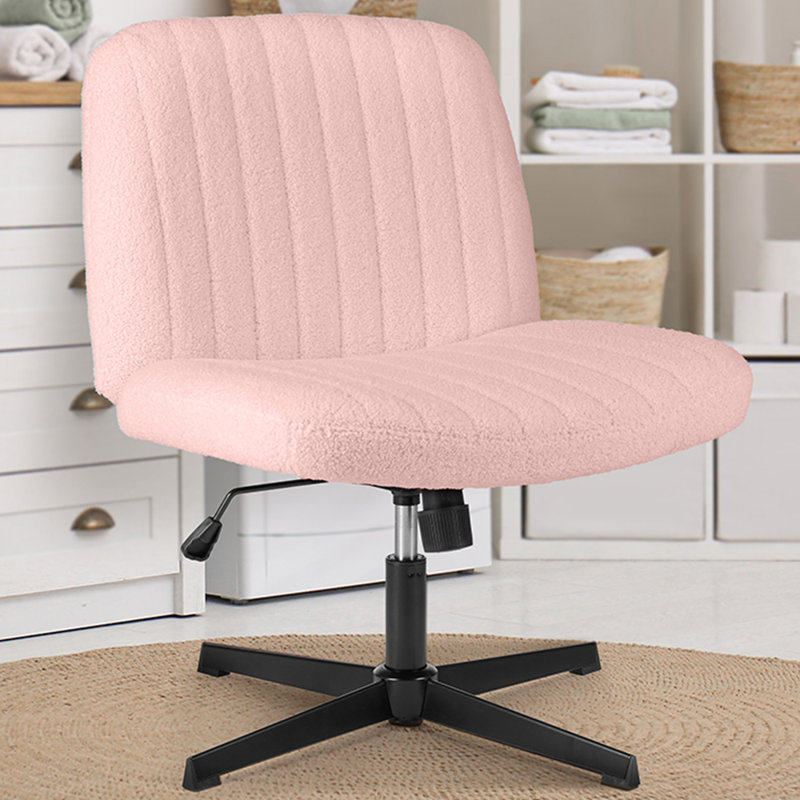 Chaise de bureau pivotante sans accoudoirs Brenae, Rose, Tissu en fausse fourrure