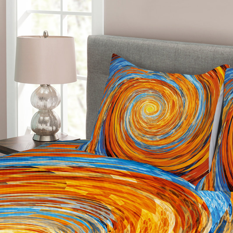 Orange/Blue Microfibre Bedspread Set, 220 x 264 cm