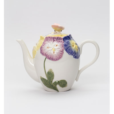 Fine Porcelain Pansy Teapot- 6"H