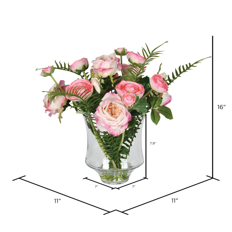 Rose artificielle rose foncé de 16 po dans un pot en verre.