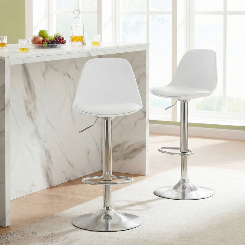 Swivel Upholstered Adjustable Height Bar Stool, White