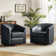 Amiir Modern 30.5'' Wide Genuine Leather Swivel Barrel Chair with Solid Wood Base (Set of 2)