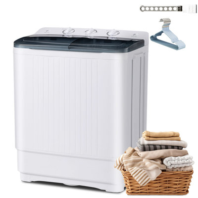 BacklD Portable Washing Machine with Drying Rack and 10 Hangers, 32lbs Mini Compact Laundry Washing Machine, Twin Tub 20lbs Washer & 12lbs Spinner, Clothes Washer Machine for Apartment, Dorm, RV, Black