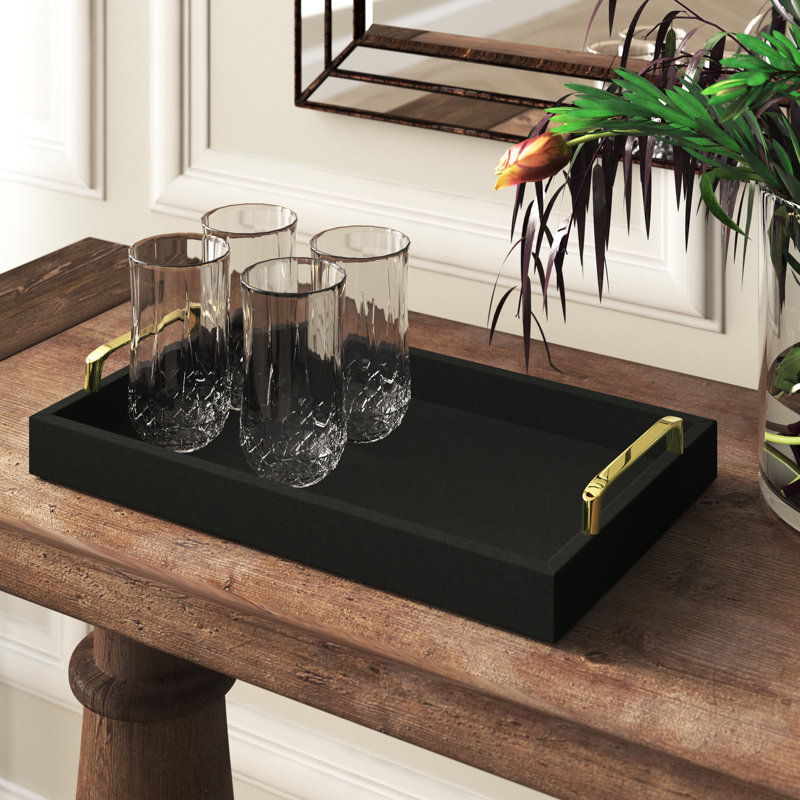 Gullickson 16" Linen Handmade Serving Tray With Handles, Black
