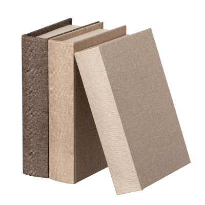  8" Classic Linen-covered Mdf Book Box Vintage-style Decorative Storage Case For Keepsakes Jewelry Trinkets & Documents Home Decor Accent For Shelves Desks Or Coffee Tables, Set Of 3