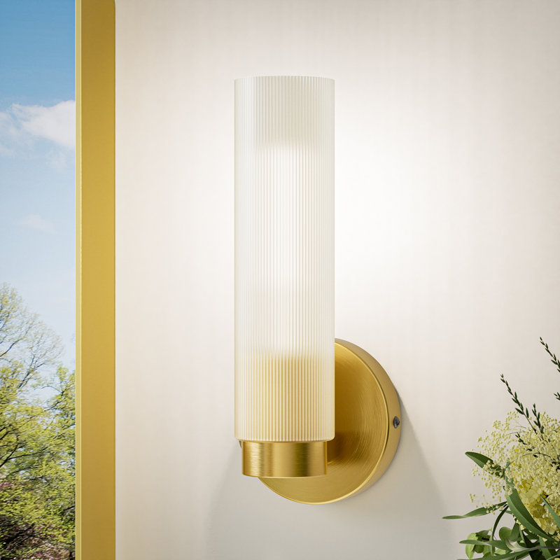  1-Light Bathroom Iron Gold Wall Armed Sconce with Frosted Glass, Gold