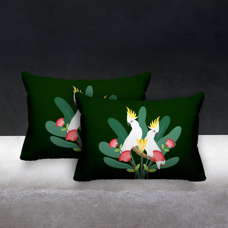 Coussin lombaire intérieur / extérieur Flocked Birds, Vert