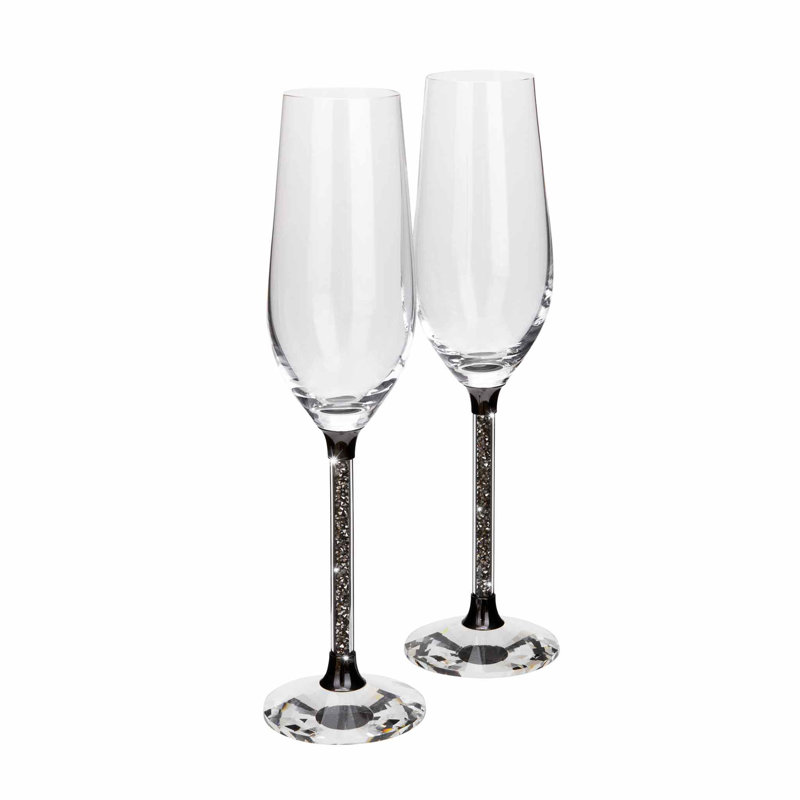Sparkles Home | Flûtes à tiges Vetrina | Verres à vin en cristal | Accents de strass, Argent argent, 2