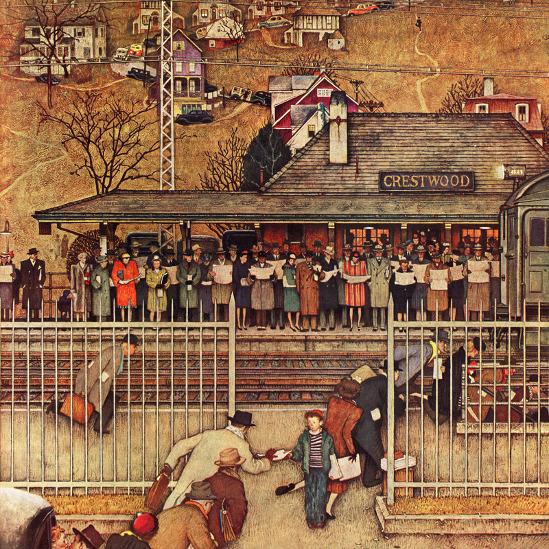 Norman Rockwell Vintage Commuters Canvas Wall Art 48 x 48