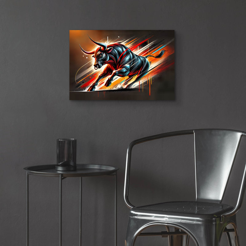  'Charging Bull' by Rey Klimt Acrylic Glass Wall Art, 36" x 24", H 16 po x l 24 po x P 0,2 po