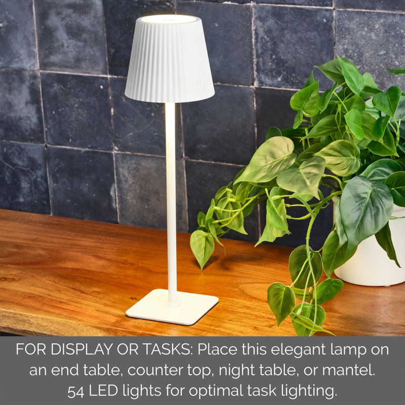 LED Rechargeable Lamp with A-line Shade, 15 Inch, White, 14.76" H x 4.33" W x 4.33" D