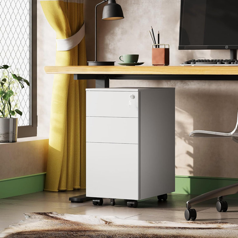 11.8 Inch Small File Cabinet With 3 Drawers, Rolling Filing Cabinet, White