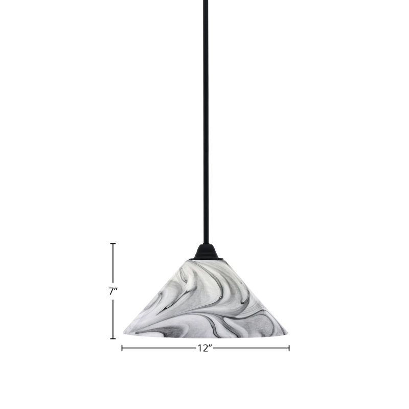 Paramount Stem Hung Pendant Shown In Matte Black Finish With 12" Oynx Swirl Glass