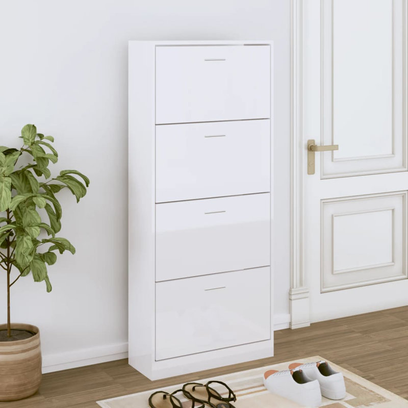 12 Pair Flip Down Shoe Storage, High Gloss White