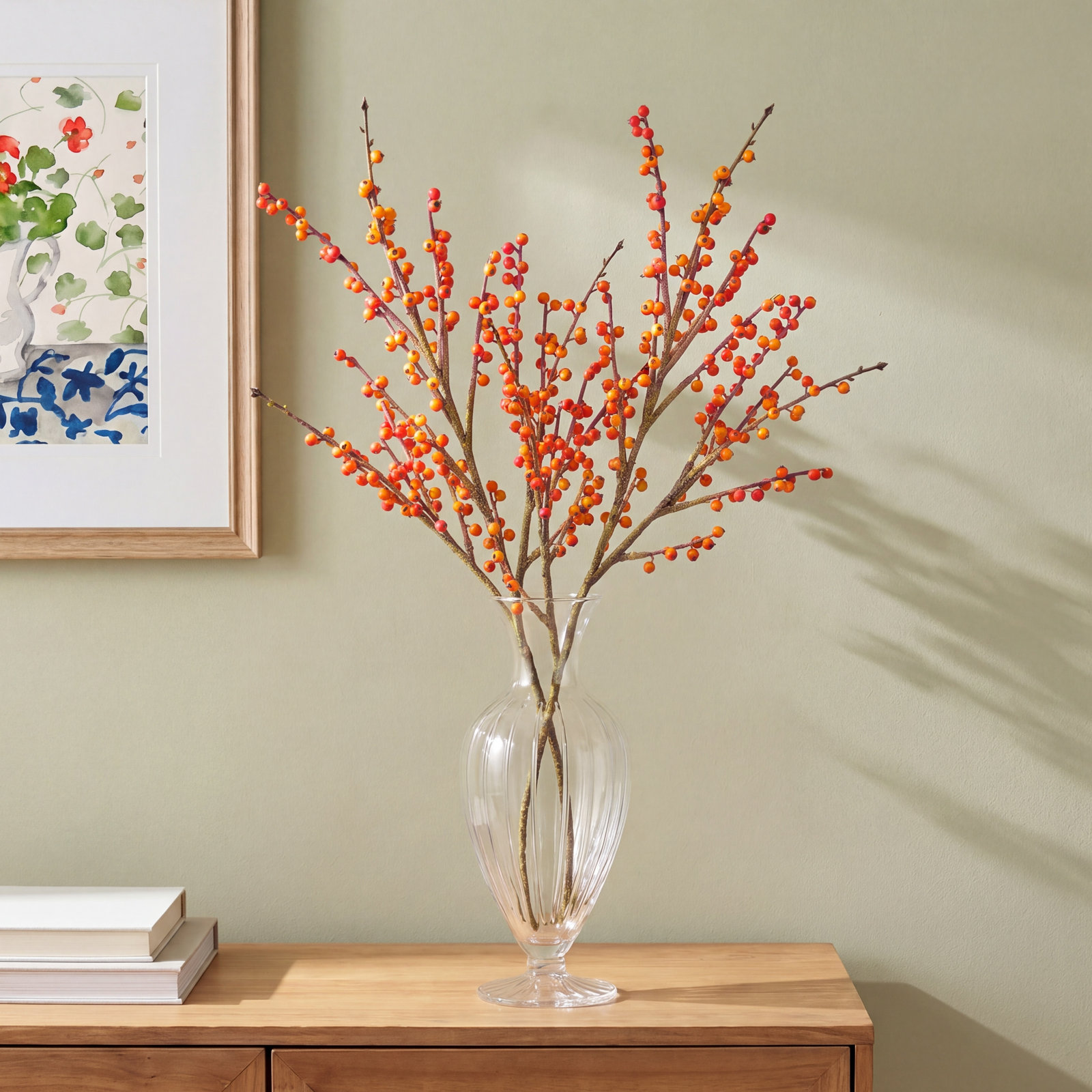 37"Uv Autumn Ilex Berry Spray, Orange