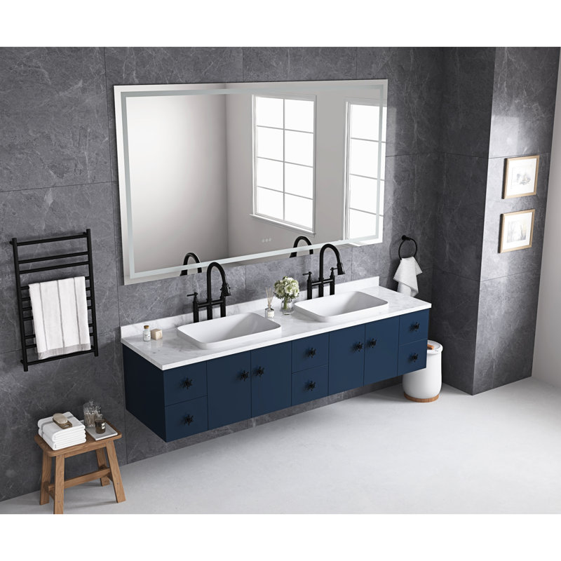 Miroir de salle de bain 84 po x 40 po à DEL à intensité variable avec brouillard, 3 couleurs, mémoire, optimiser le maquillage brillant, les soins de la peau et le rasage à nouveau Grande atmosphère idéale