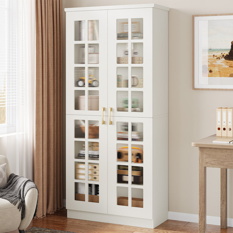 67.5'' Tall Storage Cabinet with Doors, 8-Tier Accent Cabinet with Adjustable Shelves, White