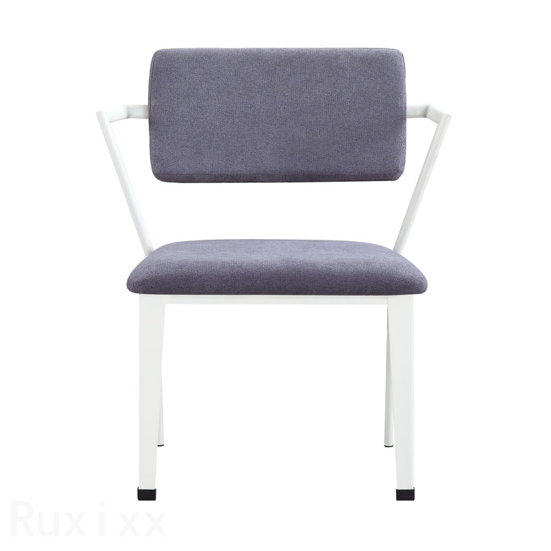 Gray Fabric & White Finish Office Chair, White