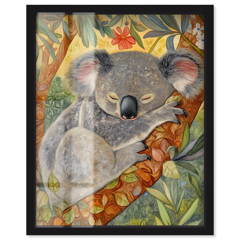 «Dreaming Koala Shadowbox Print» par Art Remedy, Noir, H 21 po x l 17 po