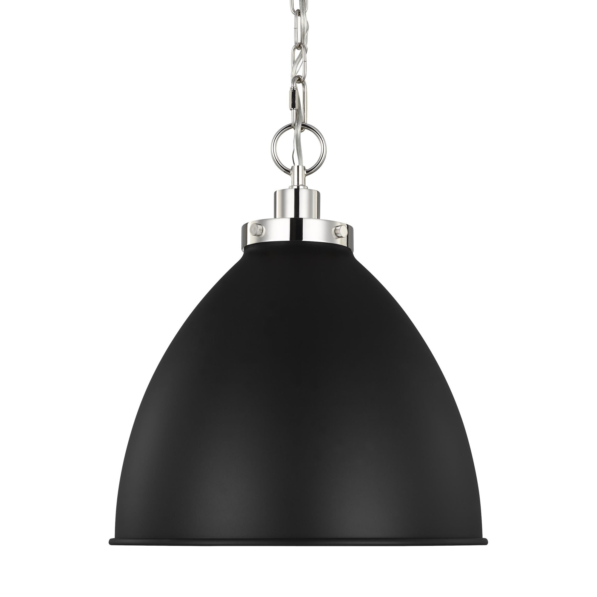 Single Light Metal Dimmable Pendant, Polished Nickel, 19.5" H x 17.5" W x 17.5" D, Midnight Black