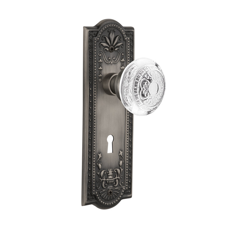 Meadows Plate with Decorative Keyhole and Crystal Egg & Dart Knob, Antique Pewter