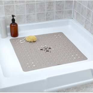 XL Non-Slip Square Shower Mat with Center Drain Hole Solid Gray