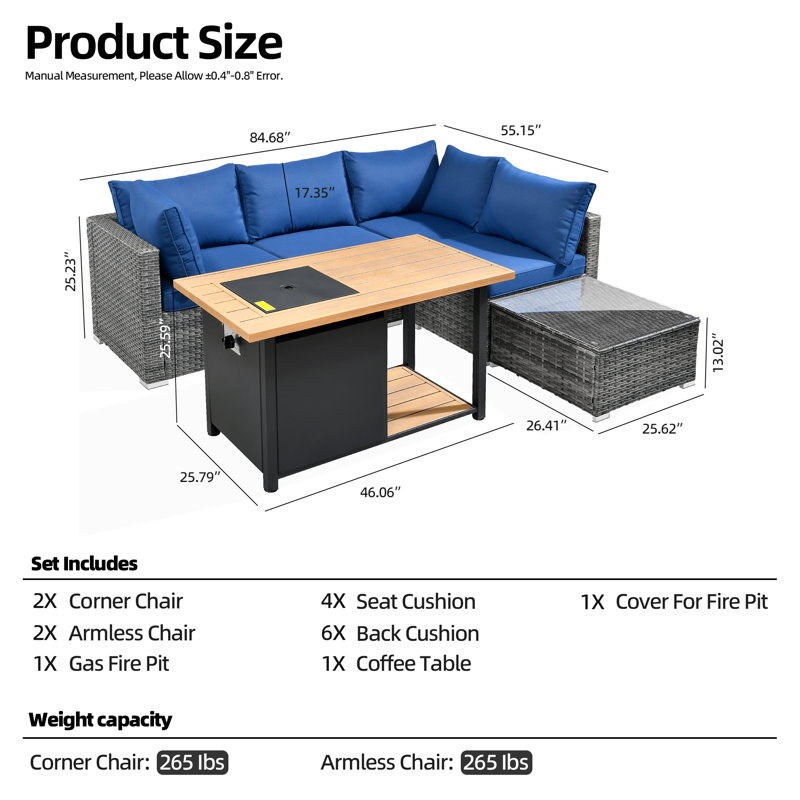 4 - Person Patio Furniture Set With Coffee Table, Outdoor Wicker Rattan Sectional Seating Group With Cushions, All Weather Sofa Conversation Set With Fire Pit Table For Garden Backyard