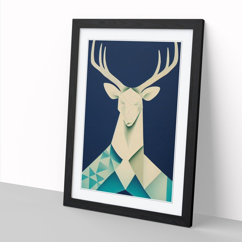 Unique Deer Abstract Vol.3 - Single Picture Frame Print, 64cm H x 46cm W x 2cm D, Walnut