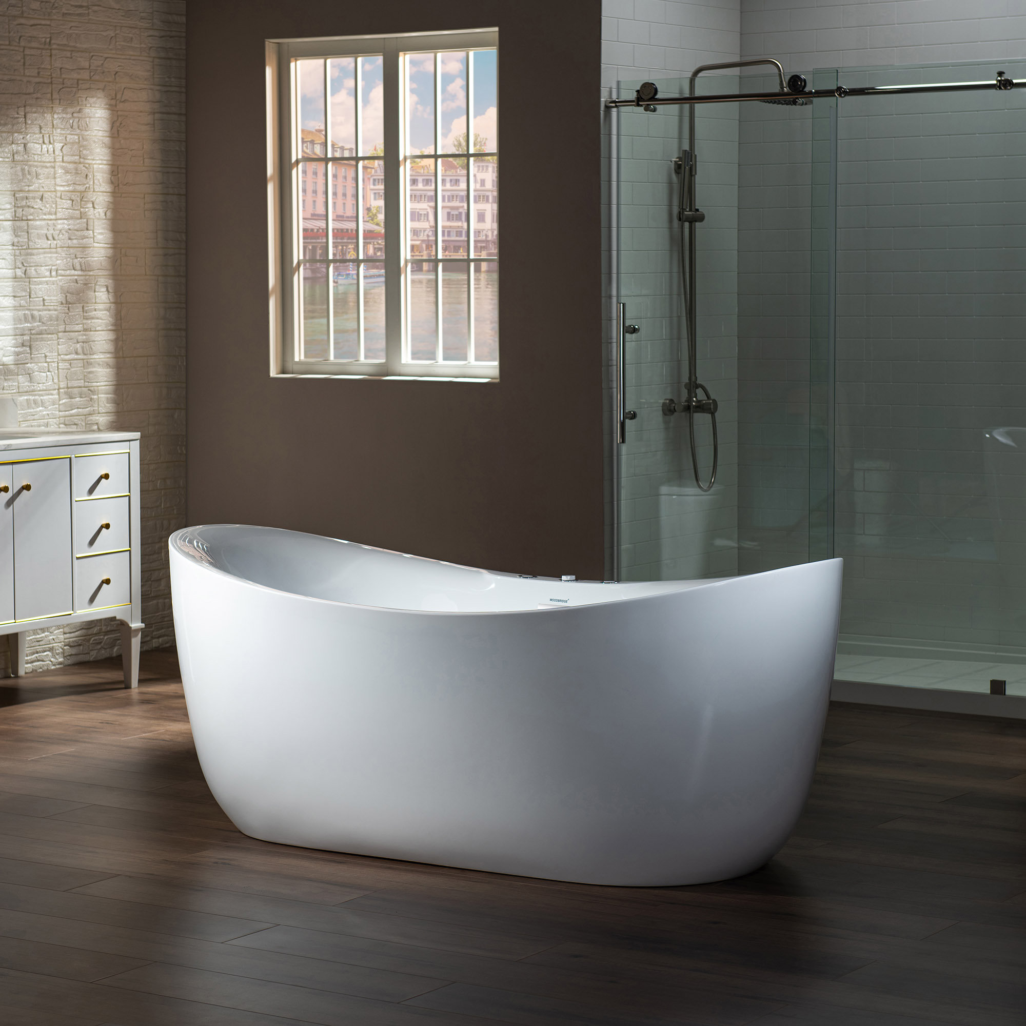 WoodBridge 71'' x 31.5'' Freestanding Acrylic Bathtub with Faucet & Reviews