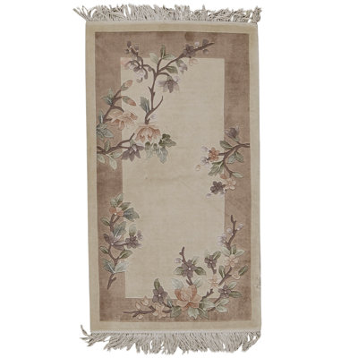 Hand Knotted Silk Area Rug in Rose And Brown