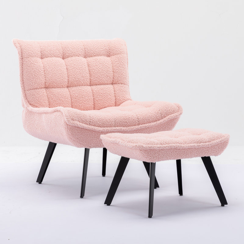 Caernarfon Upholstered Slipper Chair with Footstool, Pink