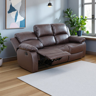 Semi-pu/pvc 3-seater Sofa – Smart Reclining Living Room Sofa With Adjustable Backrest, Breathable Leather & Solid Wood Frame – Mildew-proof, Scratch-r by Latitude Run
