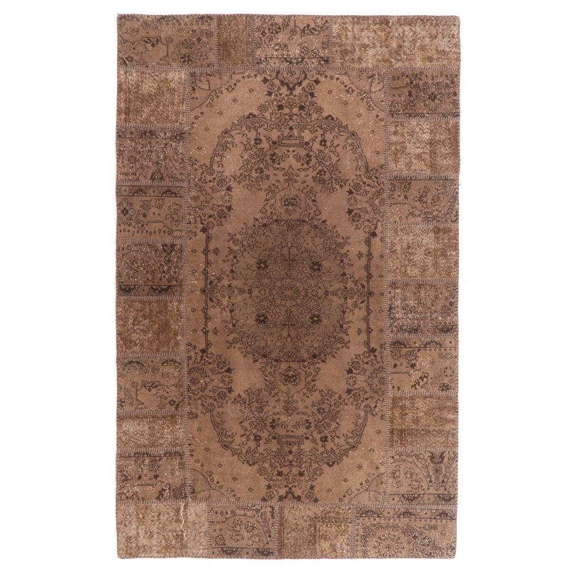 Tapis turcs modernes fabriqués à la main 6 x 9,5 pi réinventés, couleur terre cuite